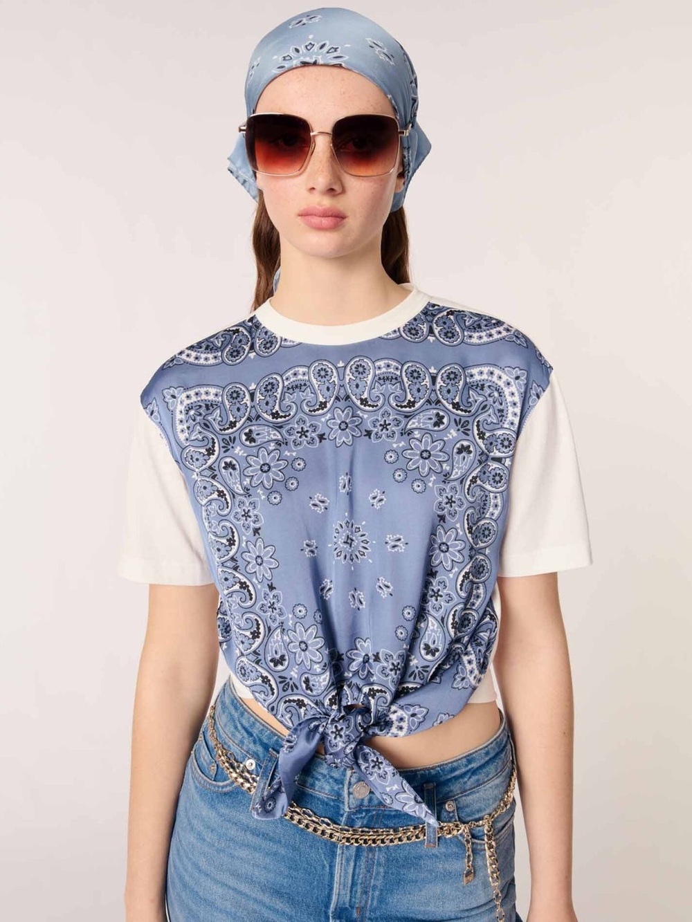 Maje Bandana Print Paneled T-shirt